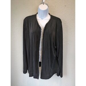 Chico's Travelers Open Front Cardigan Topper Jacket Black Size XL Rope Detial‎